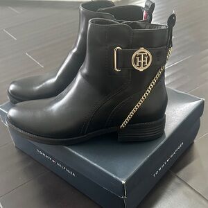 Tommy Hilfiger Black Ankle Booties with Gold Accent